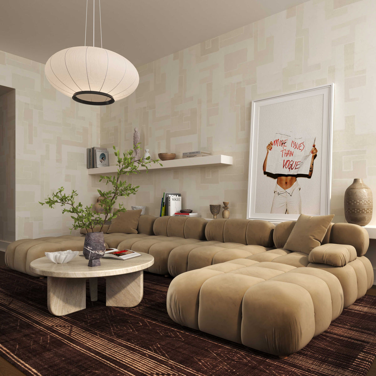 Calliope 6-piece Cafe Au Lait Performance Velvet Modular U-Sectional