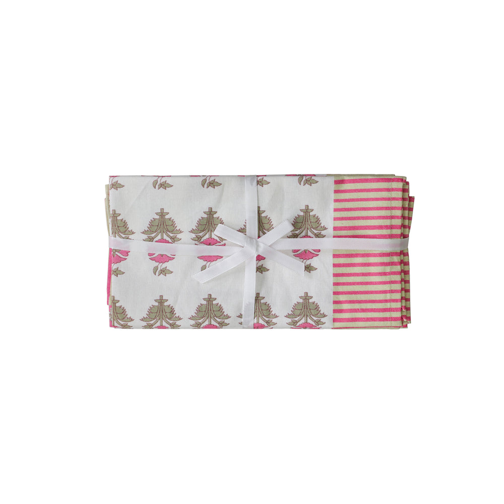 Crissy Pink Vintage Floral Cotton Canvas Printed Napkins - Set of 4