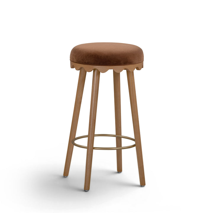 Oodle Bronze Performance Vegan Mohair Bar Stool - Light Walnut