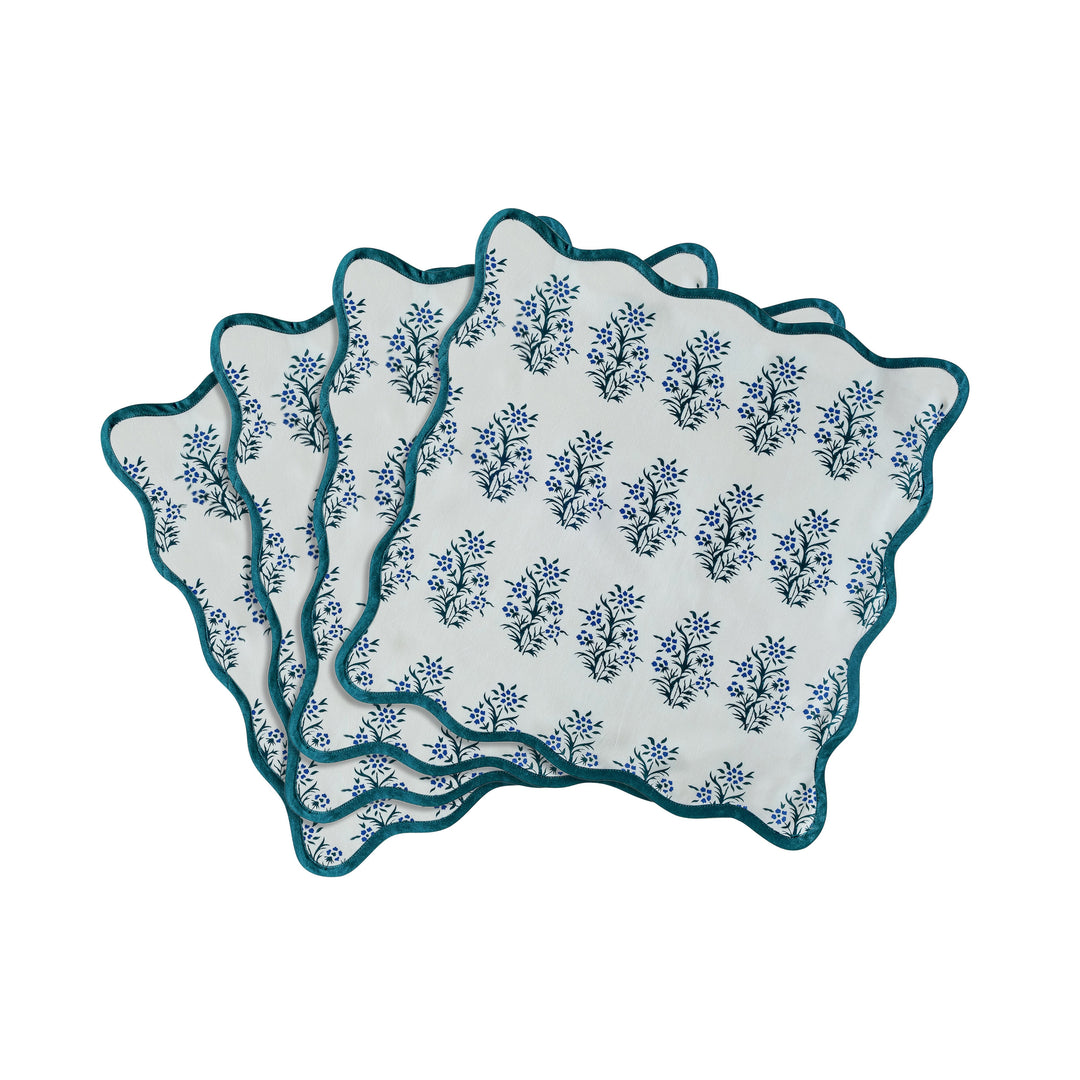 Crissy Blue Cornflower Cotton Canvas Printed Napkins - Set of 4