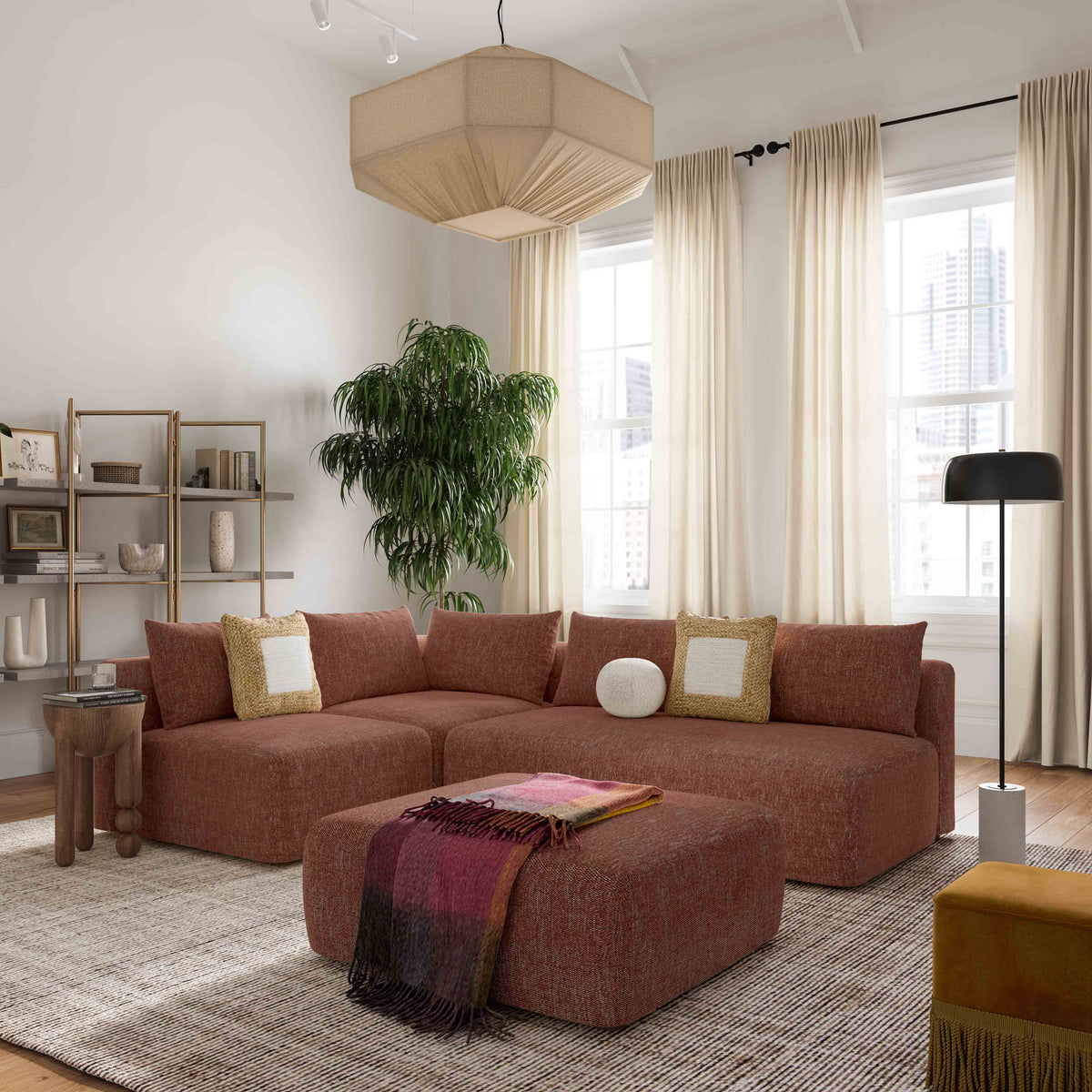 Hangover Contract-Grade Textured Fabric Modular Corner Chair