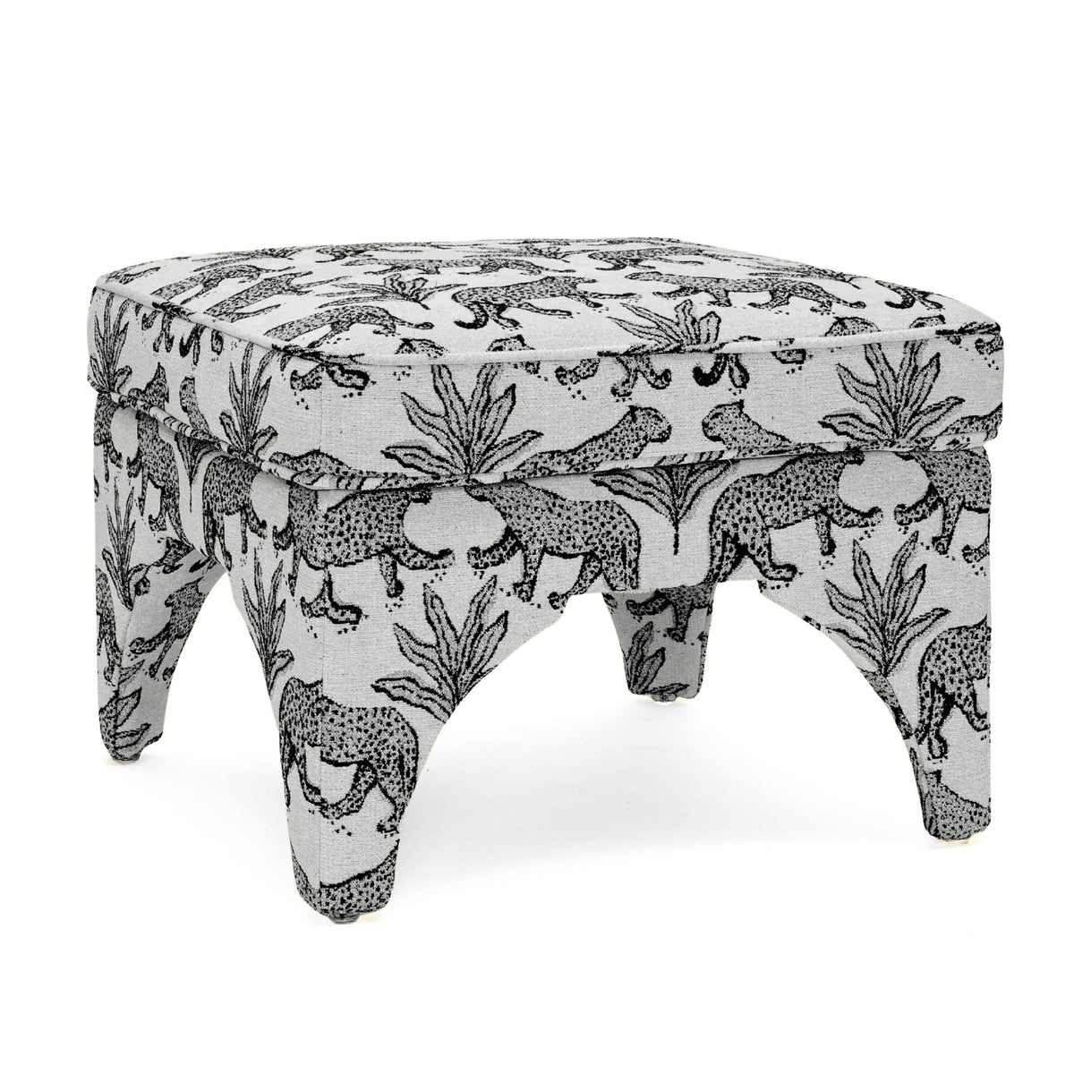 Raji Leopard Performance Jacquard Ottoman - Taupe