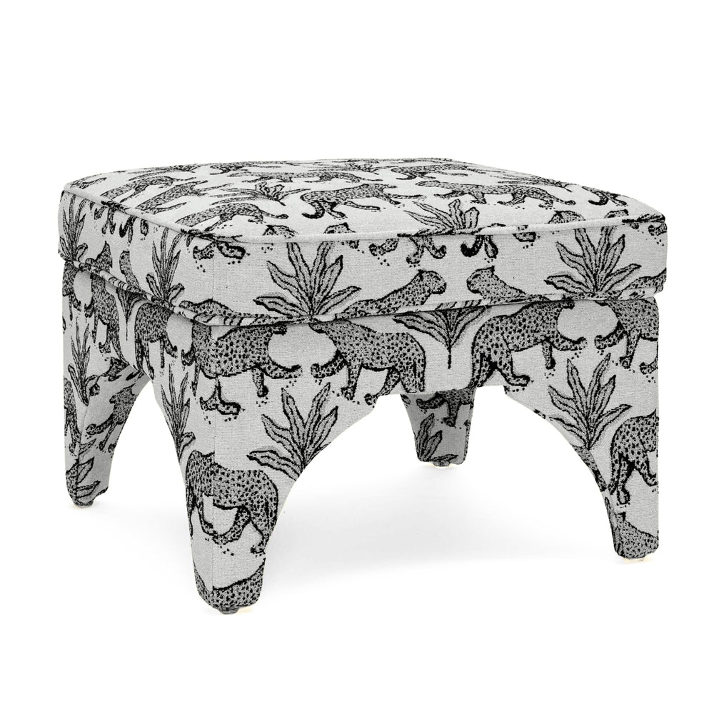 Raji Leopard Performance Jacquard Ottoman - Taupe