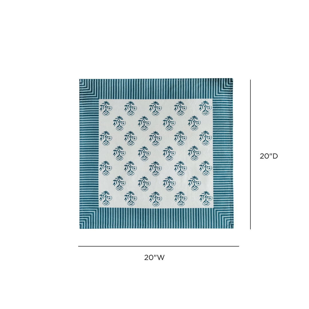 Crissy Blue Vintage Floral Cotton Canvas Printed Napkins - Set of 4