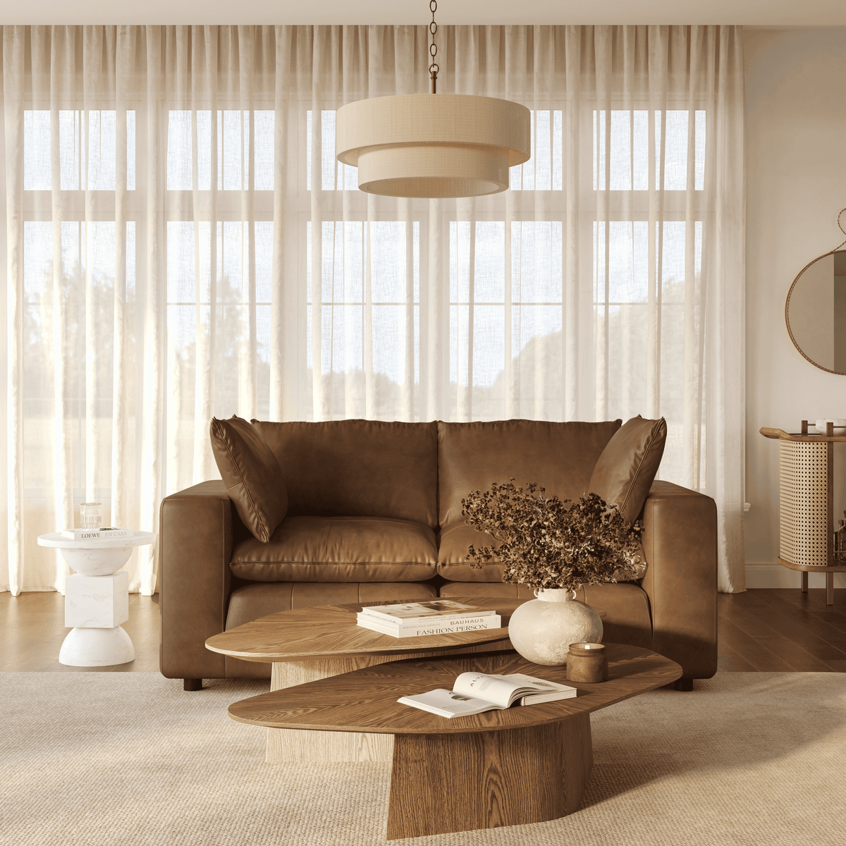 Cali 80" Brown Leather Modular Loveseat
