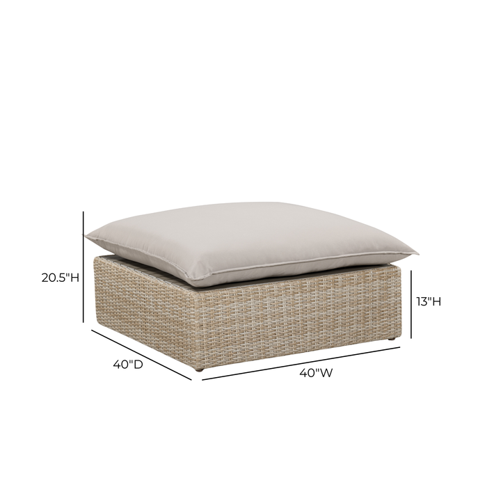 Cali Performance Fabric &amp; Wicker Outdoor Ottoman