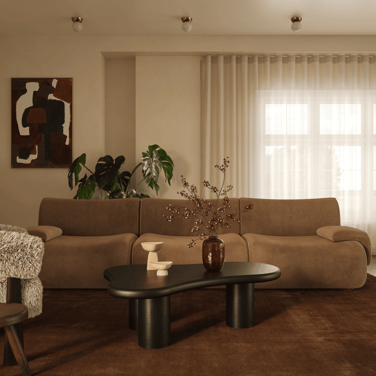 Zenith 116.5" Latte Brown Performance Velvet Modular Sofa