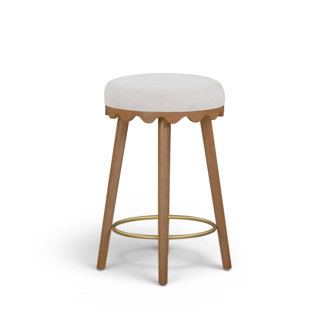 Oodle Cream Performance Vegan Mohair Counter Stool - Light Walnut