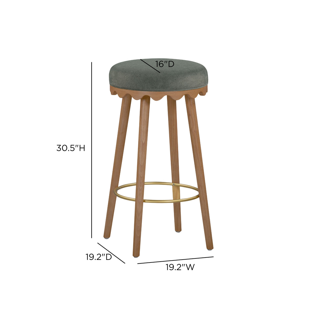 Oodle Green Performance Vegan Mohair Bar Stool - Light Walnut