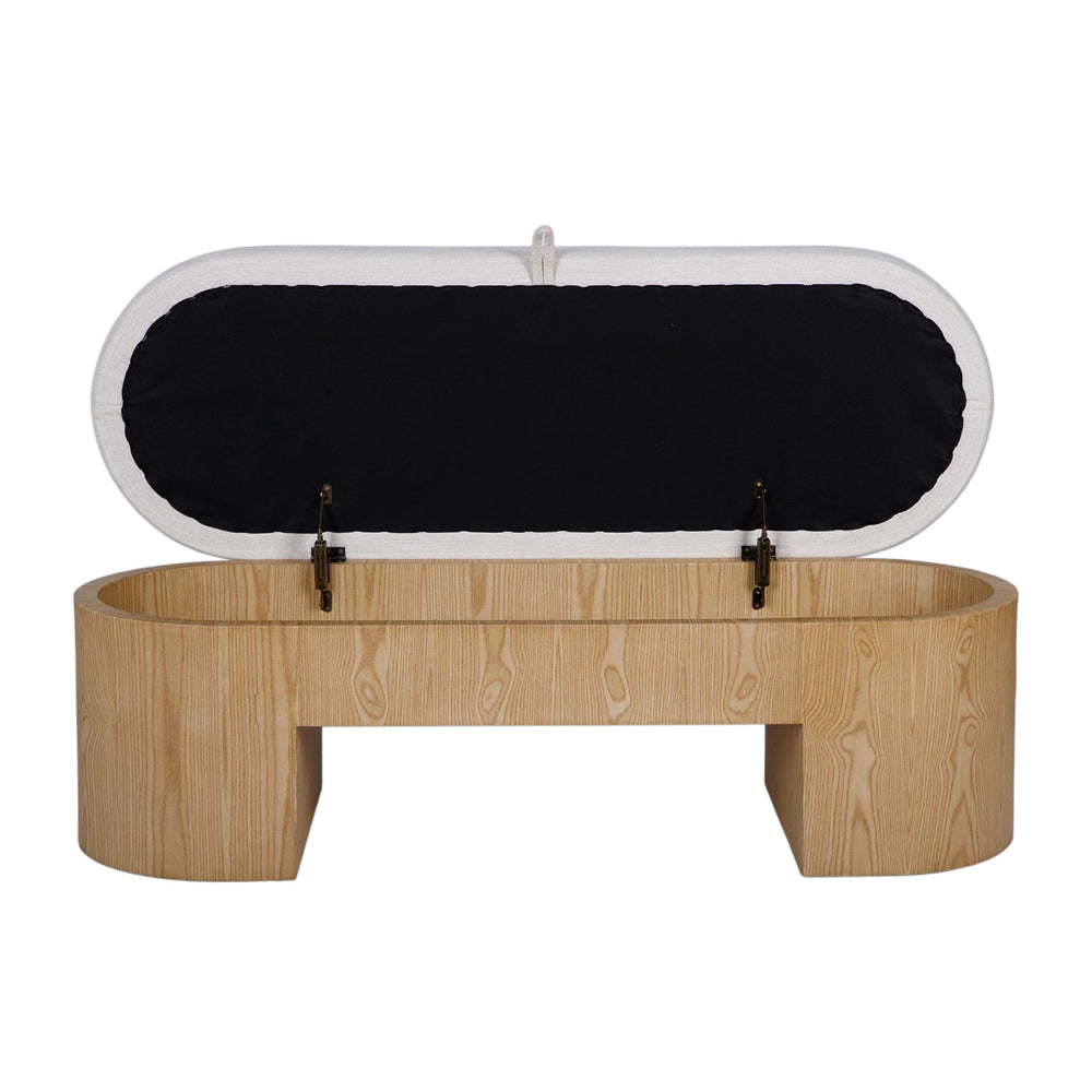 Poppi 49" Cream Performance Fabric Storage Bench