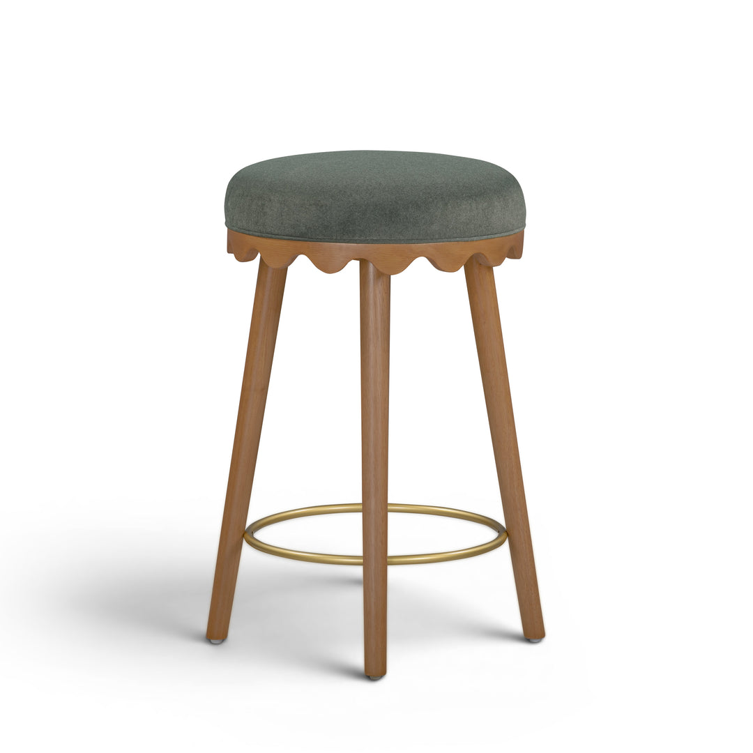 Oodle Green Performance Vegan Mohair Counter Stool - Light Walnut