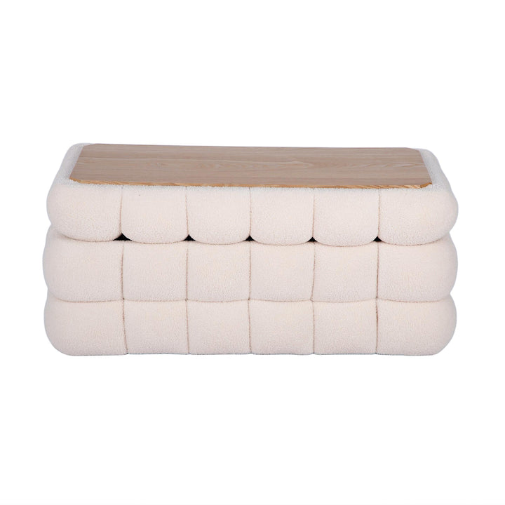 Anita 39" Faux Shearling Storage Bench With Reversible Tray Top - Cream