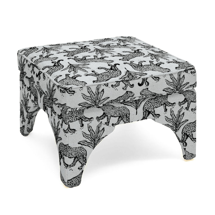 Raji Leopard Performance Jacquard Ottoman - Taupe