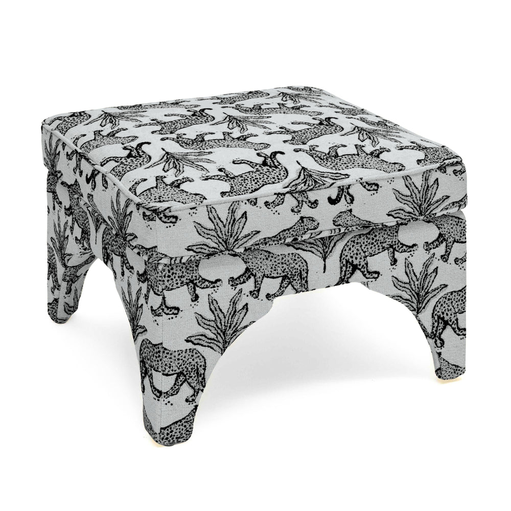 Raji Leopard Performance Jacquard Ottoman - Taupe