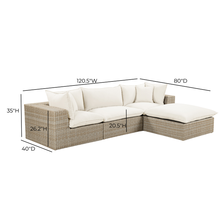 Cali 4-Piece Performance Fabric &amp; Wicker Outdoor Sectional