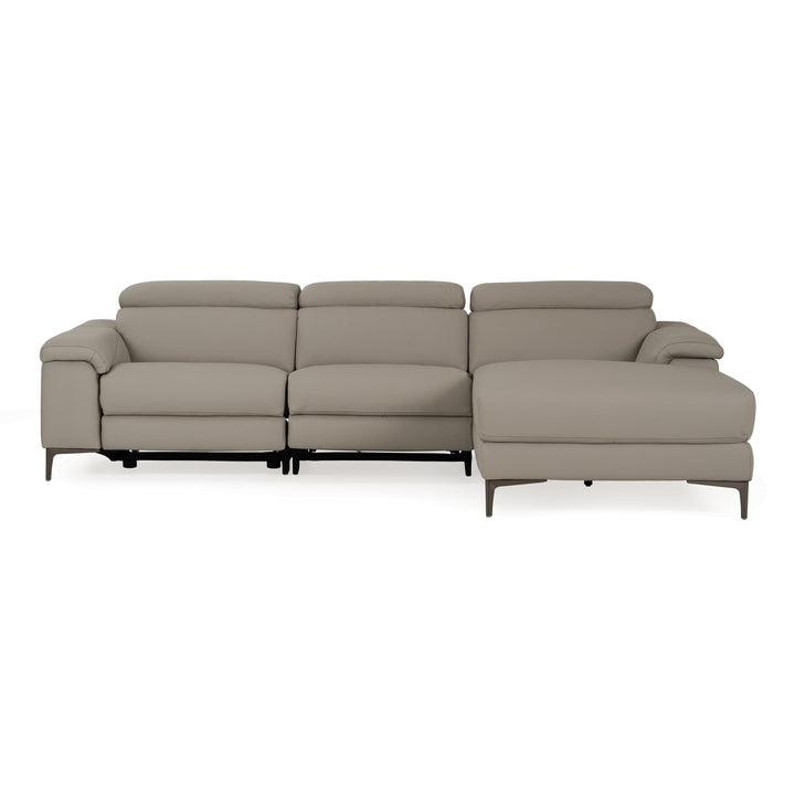 Meidas - Modern Light Grey Leather Sectional Sofa + 2 Recliners - Right Facing Chaise