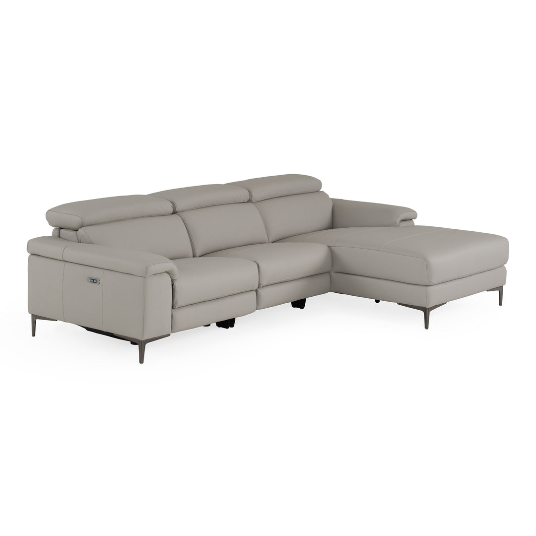 Meidas - Modern Light Grey Leather Sectional Sofa + 2 Recliners - Right Facing Chaise