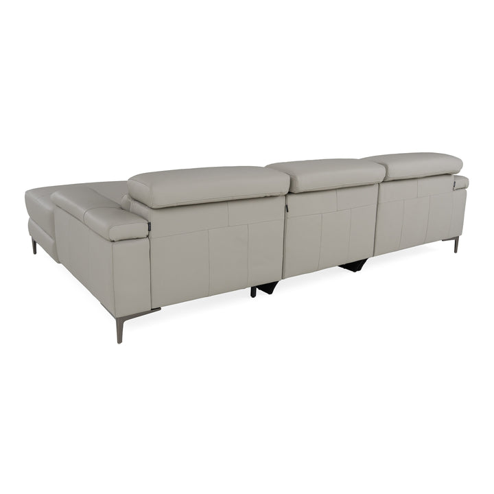 Meidas - Modern Light Grey Leather Sectional Sofa + 2 Recliners - Right Facing Chaise