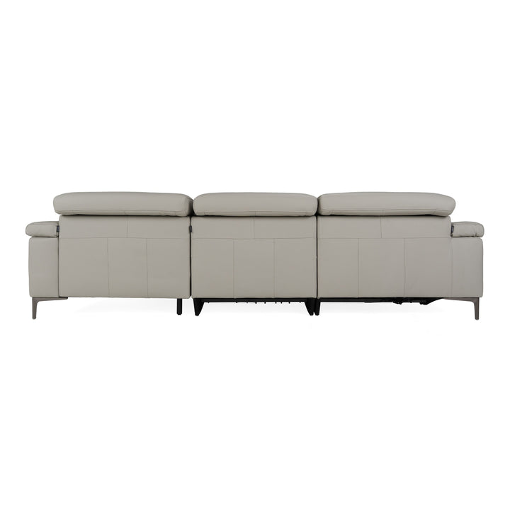 Meidas - Modern Light Grey Leather Sectional Sofa + 2 Recliners - Right Facing Chaise
