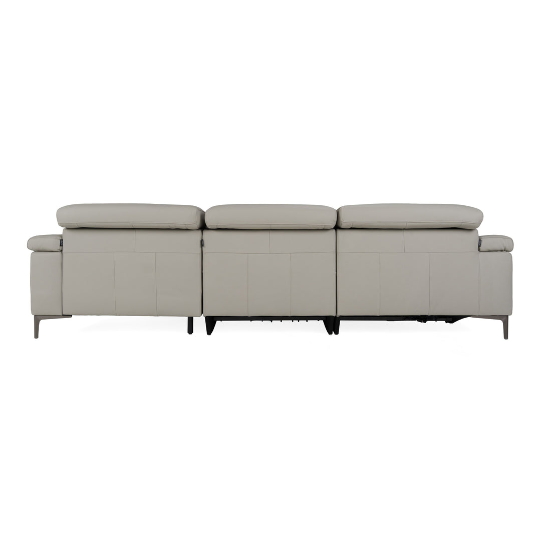 Meidas - Modern Light Grey Leather Sectional Sofa + 2 Recliners - Right Facing Chaise