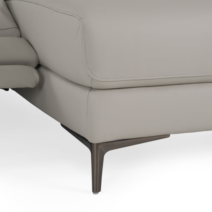 Meidas - Modern Light Grey Leather Sectional Sofa + 2 Recliners - Right Facing Chaise
