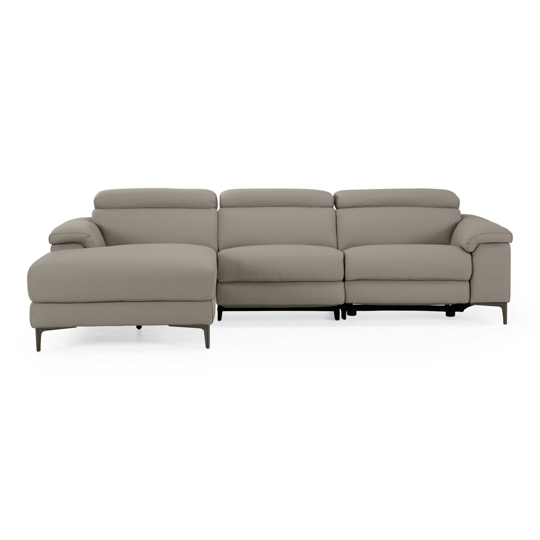 Meidas - Modern Light Grey Leather Sectional Sofa + 2 Recliners - Left Facing Chaise