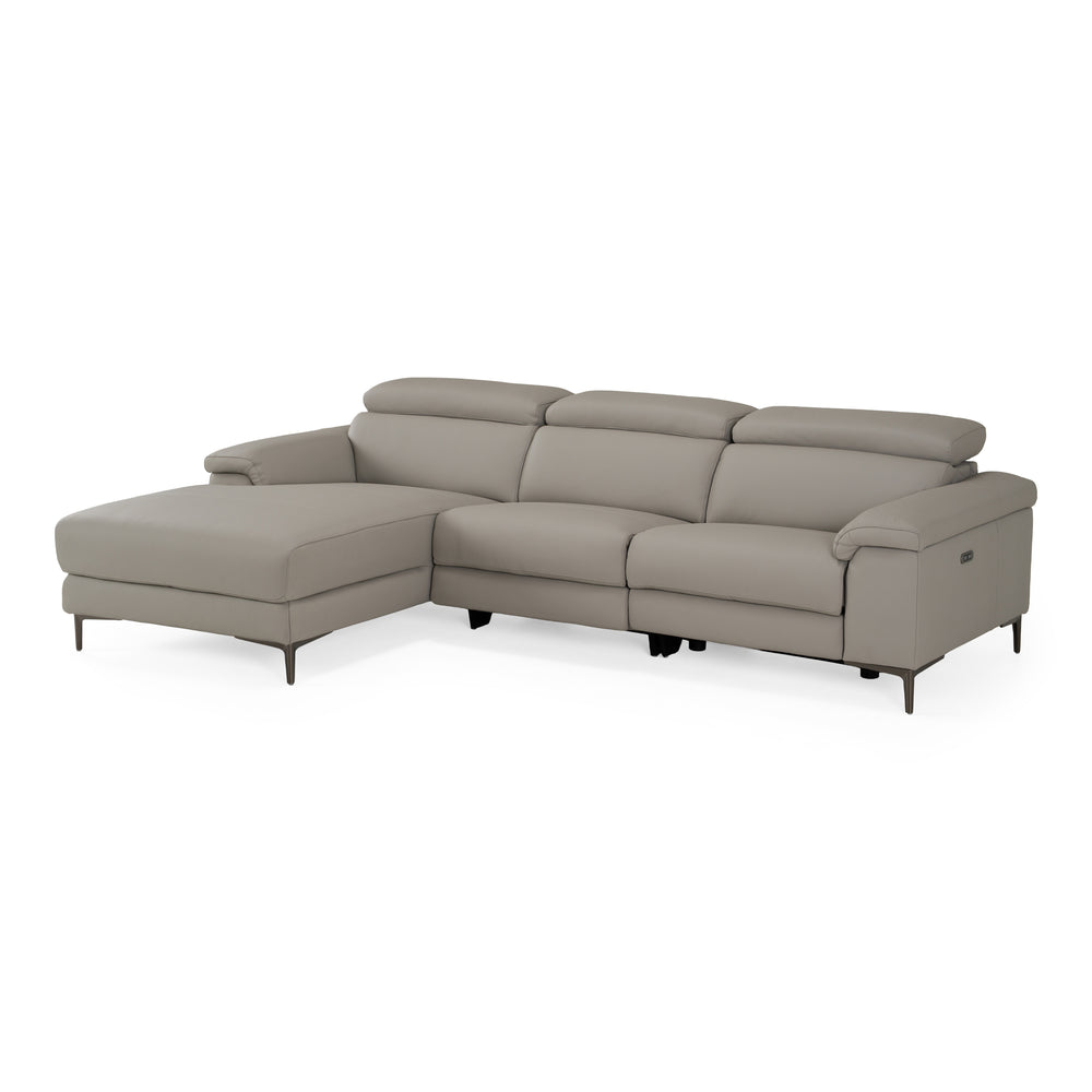 Meidas - Modern Light Grey Leather Sectional Sofa + 2 Recliners - Left Facing Chaise - View 3