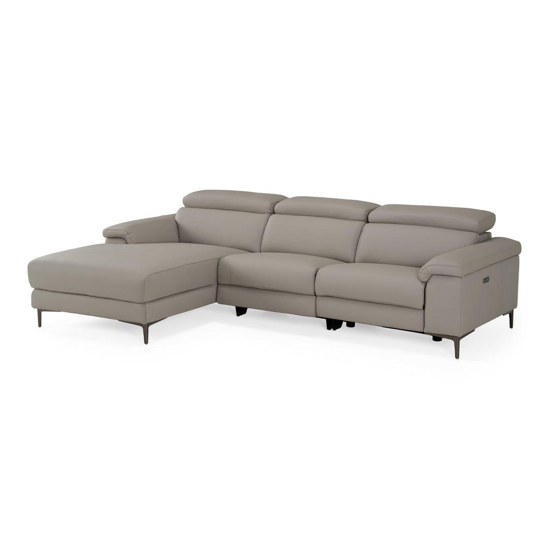 Meidas - Modern Light Grey Leather Sectional Sofa + 2 Recliners - Left Facing Chaise