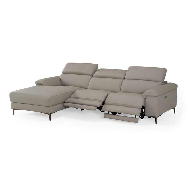 Meidas - Modern Light Grey Leather Sectional Sofa + 2 Recliners - Left Facing Chaise