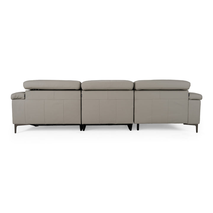 Meidas - Modern Light Grey Leather Sectional Sofa + 2 Recliners - Left Facing Chaise