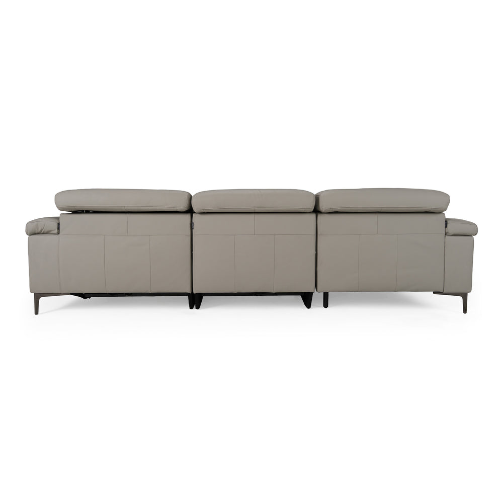 Meidas - Modern Light Grey Leather Sectional Sofa + 2 Recliners - Left Facing Chaise - View 6
