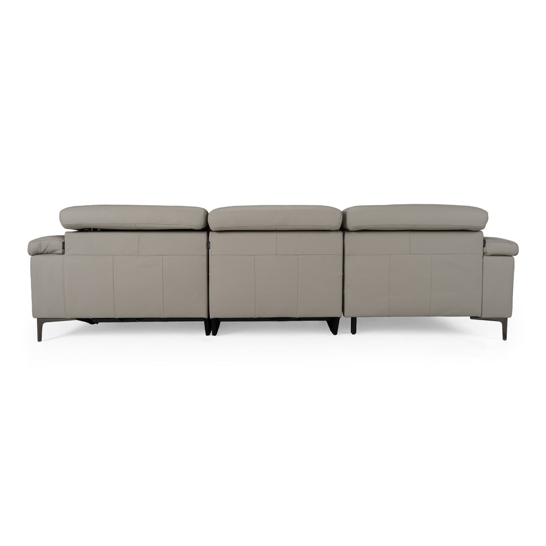 Meidas - Modern Light Grey Leather Sectional Sofa + 2 Recliners - Left Facing Chaise