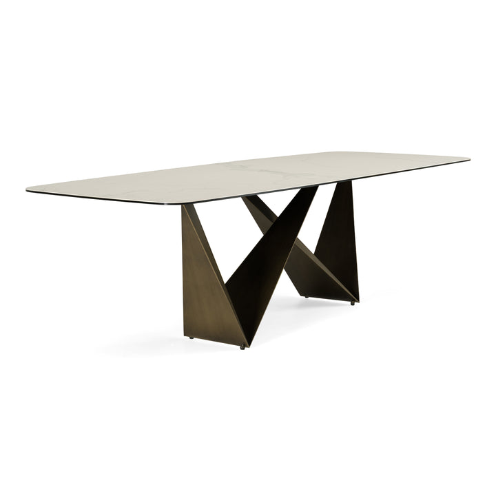 Melanie - Modern White Ceramic &amp; Brushed Brown Dining Table
