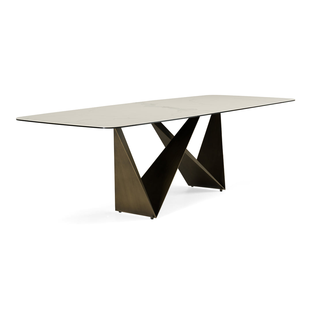 Melanie - Modern White Ceramic & Brushed Brown Dining Table