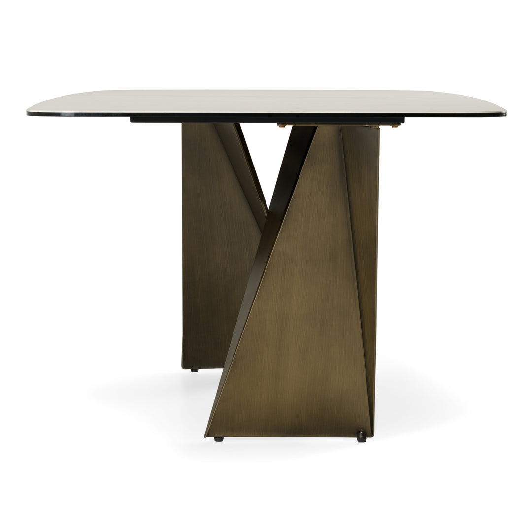 Melanie - Modern White Ceramic & Brushed Brown Dining Table