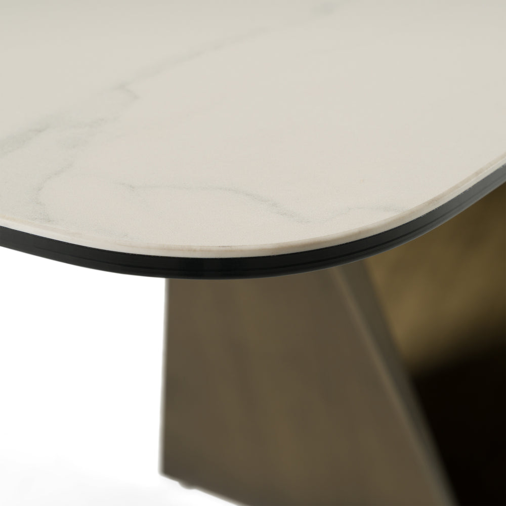 Melanie - Modern White Ceramic & Brushed Brown Dining Table - View 6