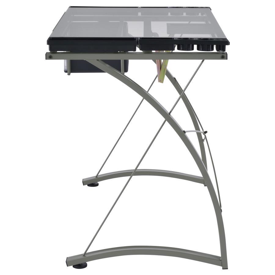 Melo - Glass Top Drafting Table With Storage - Silver Writing Desk modern furniture Contempo Furniture