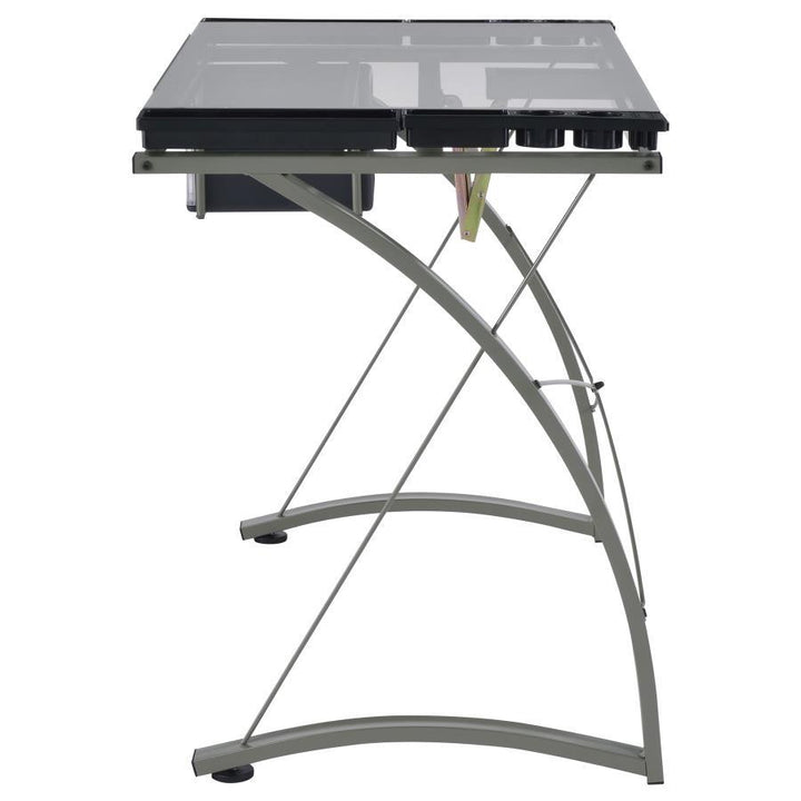 Melo - Glass Top Drafting Table With Storage - Silver Writing Desk modern furniture Contempo Furniture