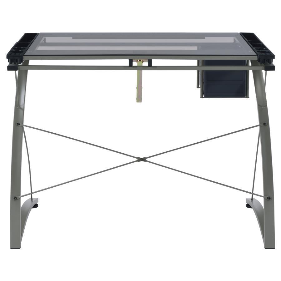 Melo - Glass Top Drafting Table With Storage - Silver Writing Desk modern furniture Contempo Furniture