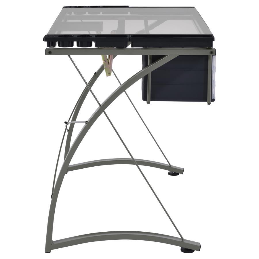 Melo - Glass Top Drafting Table With Storage - Silver Writing Desk modern furniture Contempo Furniture