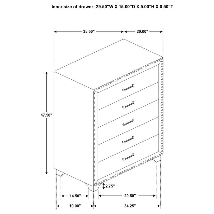 Melody - 5 - Drawer Bedroom Chest - Gray Accent Chest modern furniture Contempo Furniture