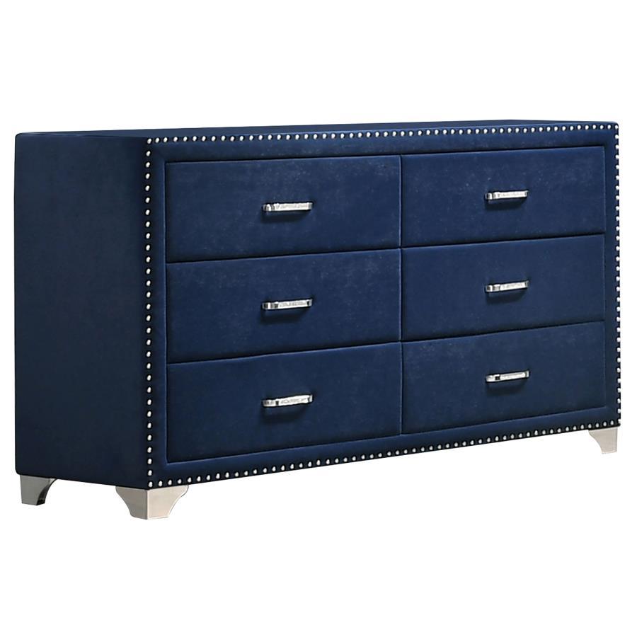 Melody - 6 - Drawer Upholstered Dresser - Pacific Blue Dressers modern furniture Contempo Furniture