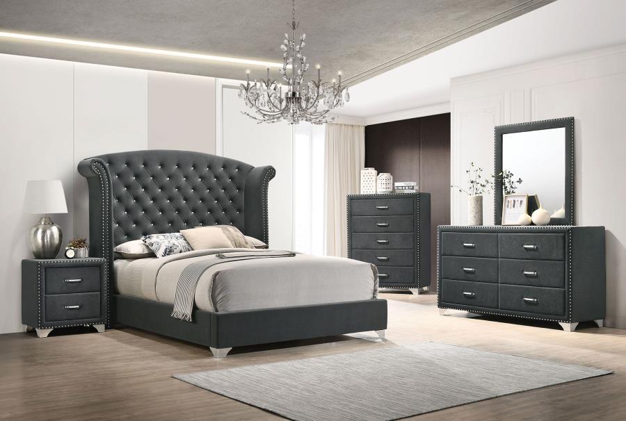 Melody - 6 - Drawer Upholstered Dresser With Mirror - Gray Dresser & Mirror modern furniture Contempo Furniture