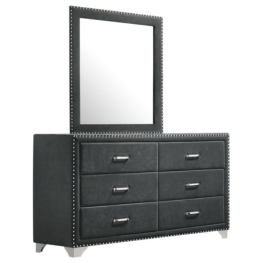 Melody - 6 - Drawer Upholstered Dresser With Mirror - Gray Dresser & Mirror modern furniture Contempo Furniture