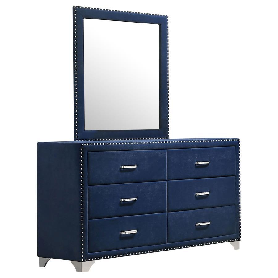 Melody - 6 - Drawer Upholstered Dresser With Mirror - Pacific Blue Dresser & Mirror modern furniture Contempo Furniture