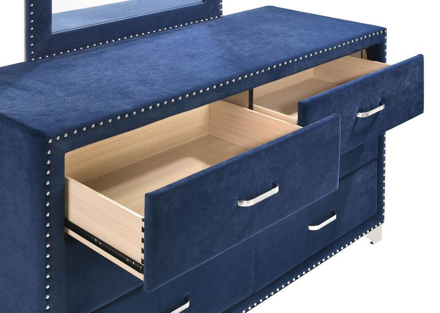 Melody - 6 - Drawer Upholstered Dresser With Mirror - Pacific Blue Dresser & Mirror modern furniture Contempo Furniture