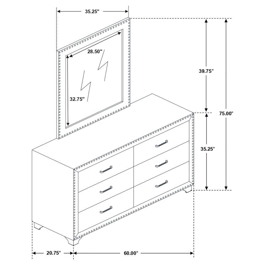 Melody - 6 - Drawer Upholstered Dresser With Mirror - Pacific Blue Dresser & Mirror modern furniture Contempo Furniture
