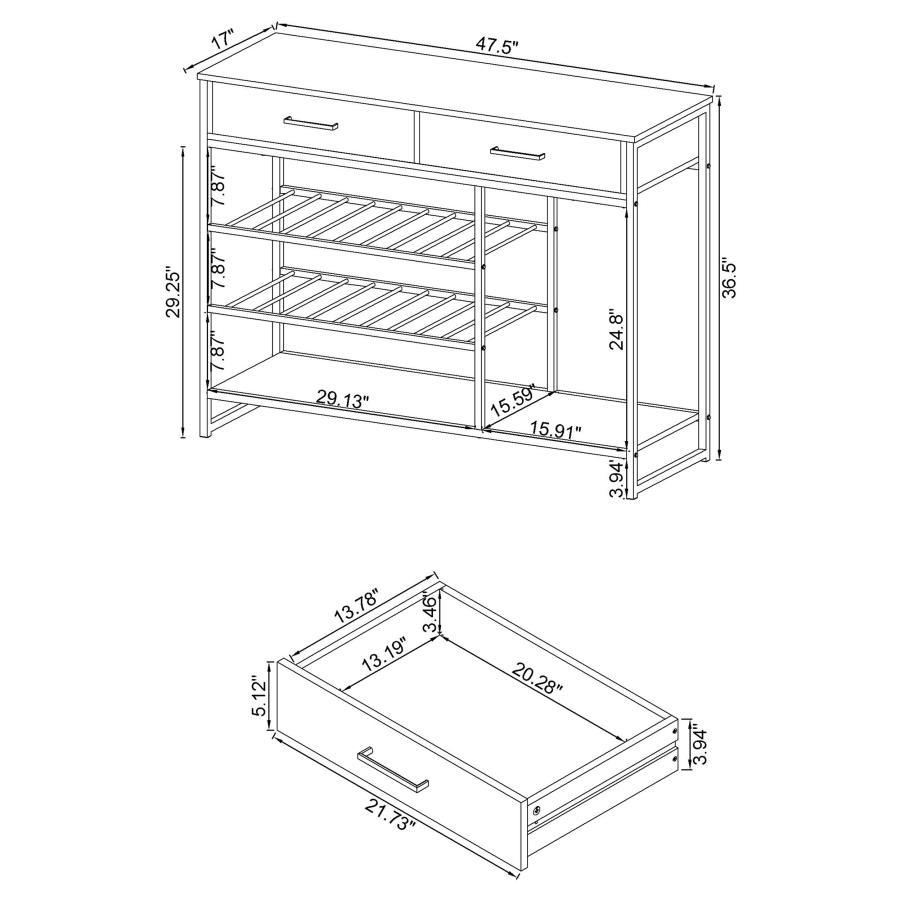 Melrose - 2 - Drawer Home Bar Storage With Wine Rack Gray - Gray Wine Cabinet modern furniture Contempo Furniture