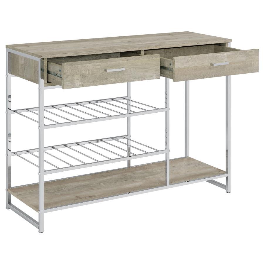 Melrose - 2 - Drawer Home Bar Storage With Wine Rack Gray - Gray Wine Cabinet modern furniture Contempo Furniture
