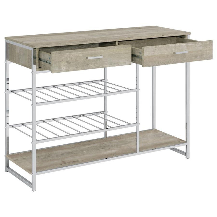 Melrose - 2 - Drawer Home Bar Storage With Wine Rack Gray - Gray Wine Cabinet modern furniture Contempo Furniture